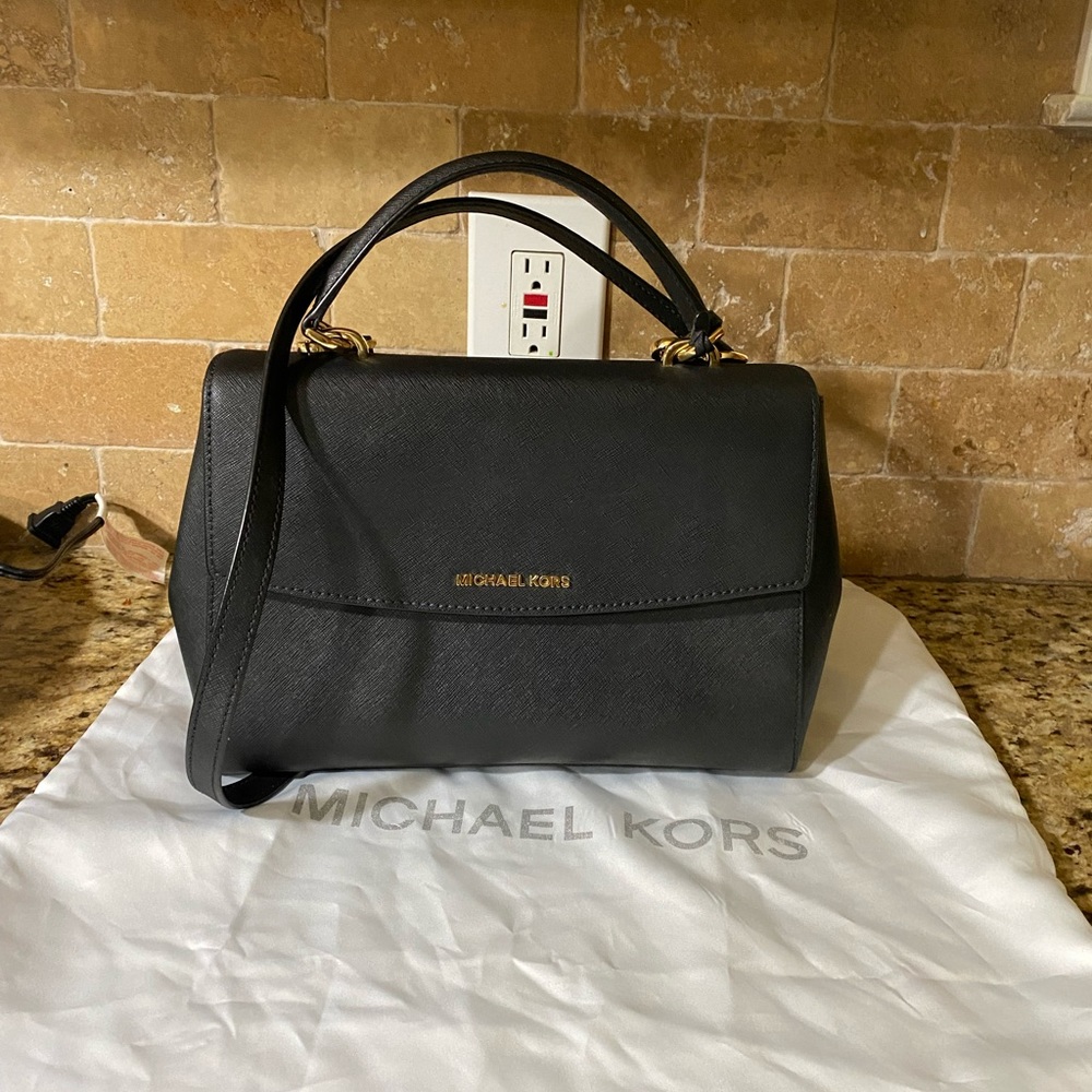 MK Saffiano Leather Ava Crossbody Satchel Bag